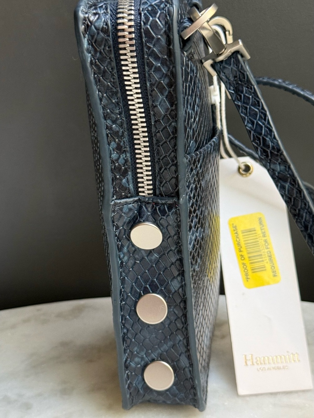 NWT Hammitt 424 Cellphone Crossbody Bag in “Bay Blue” Snake Leather - Picture 6 of 10
